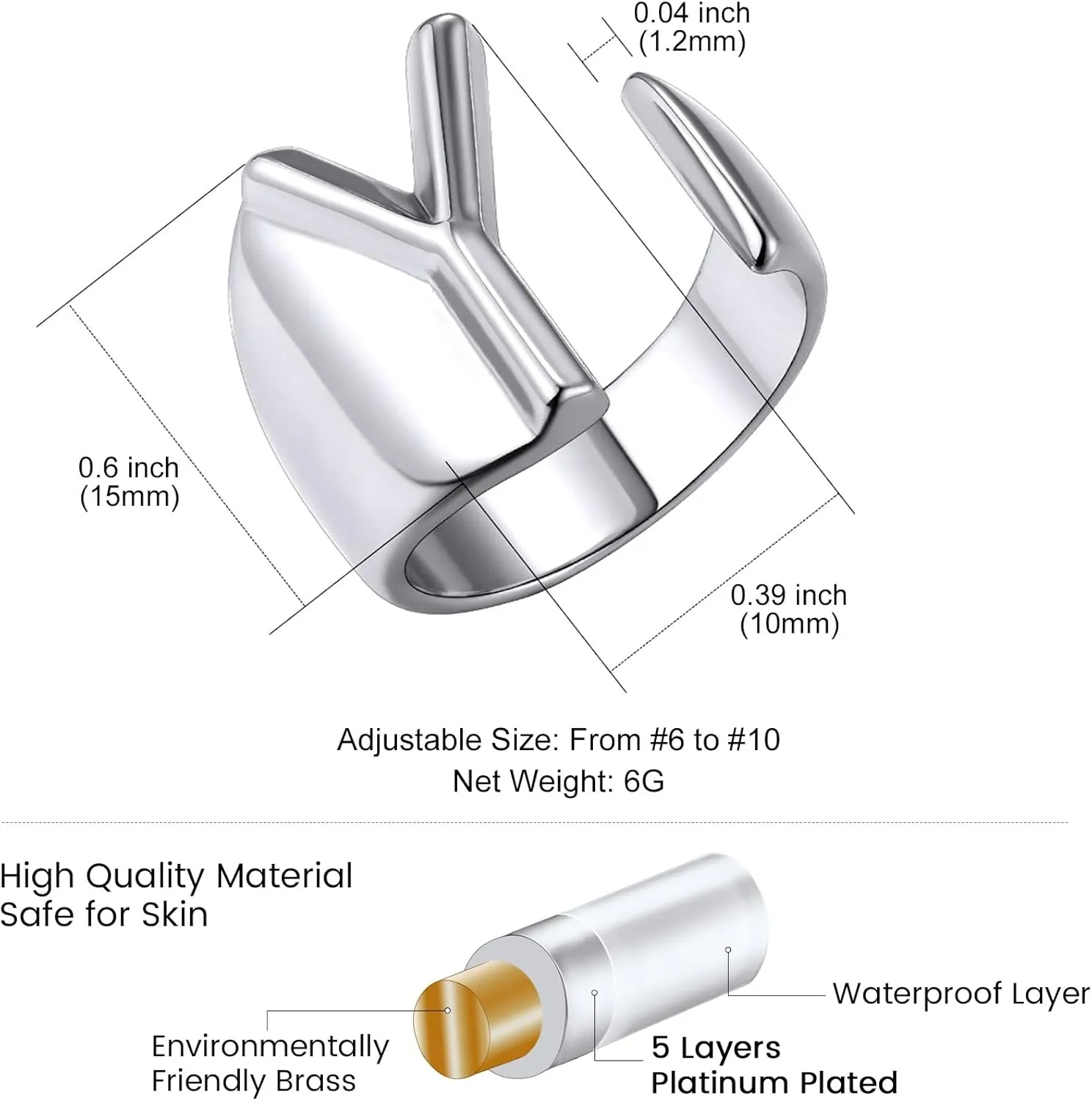 KeyStyle Bold Initial Letter Rings Adjustable, GoldChic Jewelry Women Gold Statement Ring Personalized Engraved Womens Open Signet Ring for Party (Gold, White Gold, Black)