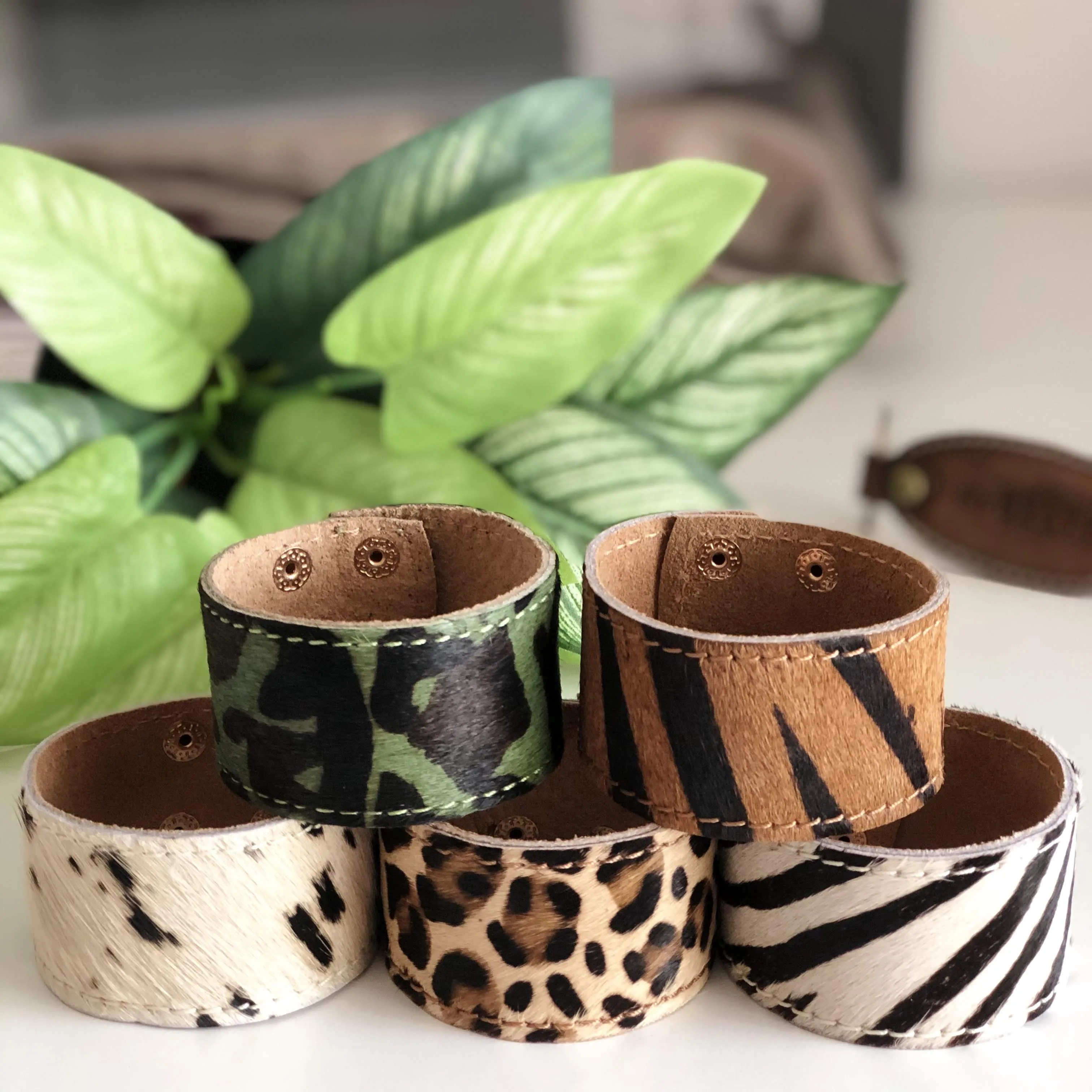 Leather Pony Hair Cuff / Bracelet - Leopard