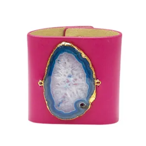 LOVED CUFF - PINK RUBY LEATHER WITH PURPLE AGATE  S.1.01.002.1022