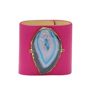 LOVED CUFF - PINK RUBY LEATHER WITH PURPLE AGATE  S.1.01.006.2045