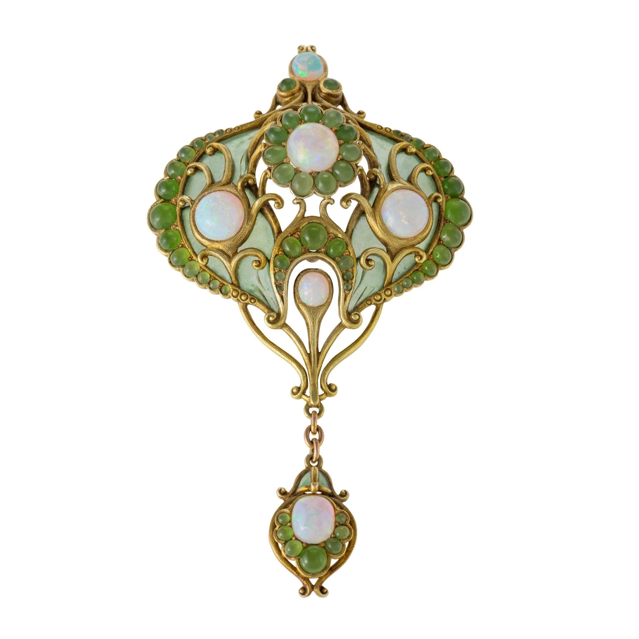 Marcus & Co. Opal, Chrysoprase, and Plique-à-Jour Enamel Brooch