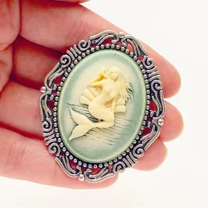 Mermaid Cameo Brooch in Silver Large Size
