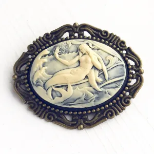 Mermaid Siren Cameo Brooch in Bronze Large Size