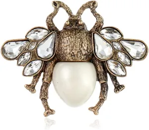 NOUMANDA Antique Gold Plated Crystal Pearl Bee Brooch Pin Retro Cute Bumblebee Pins Animal Insect Brooches Jewelry