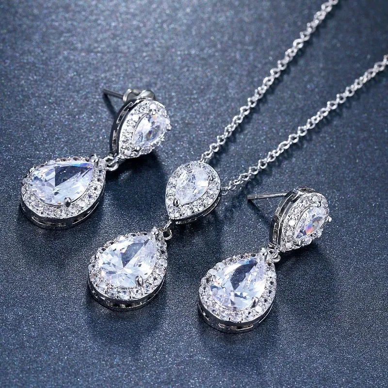 "Renee" - Cubic Zirconia Bridal Jewelry Set - Available in Silver, Rose Gold and Yellow Gold