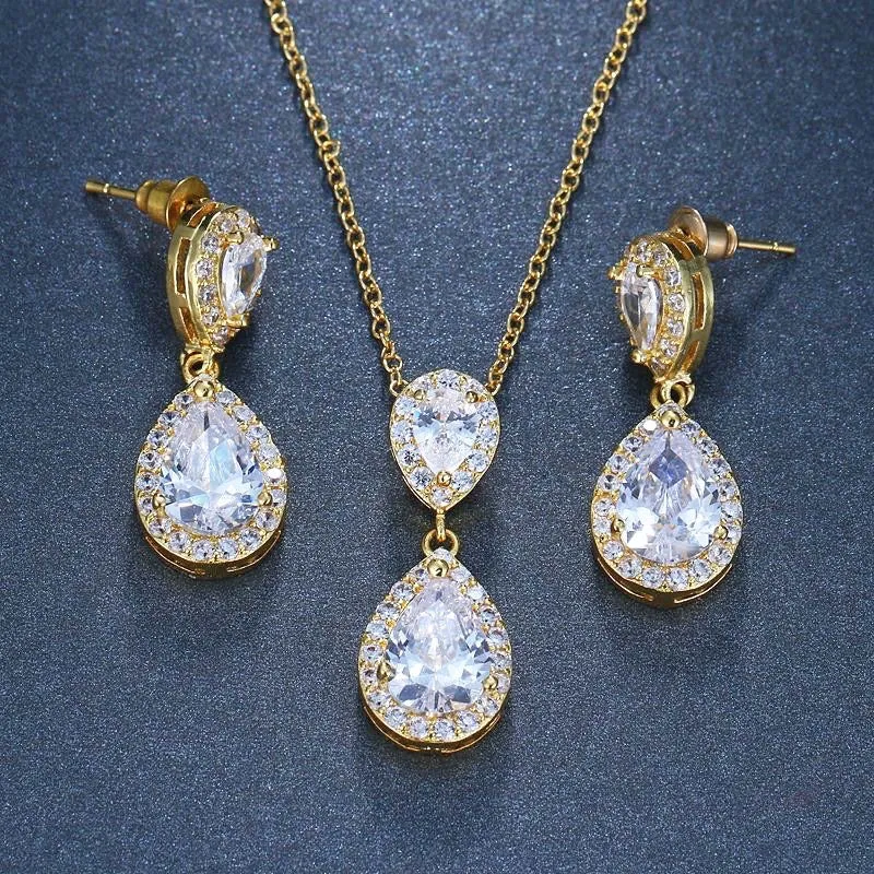 "Renee" - Cubic Zirconia Bridal Jewelry Set - Available in Silver, Rose Gold and Yellow Gold