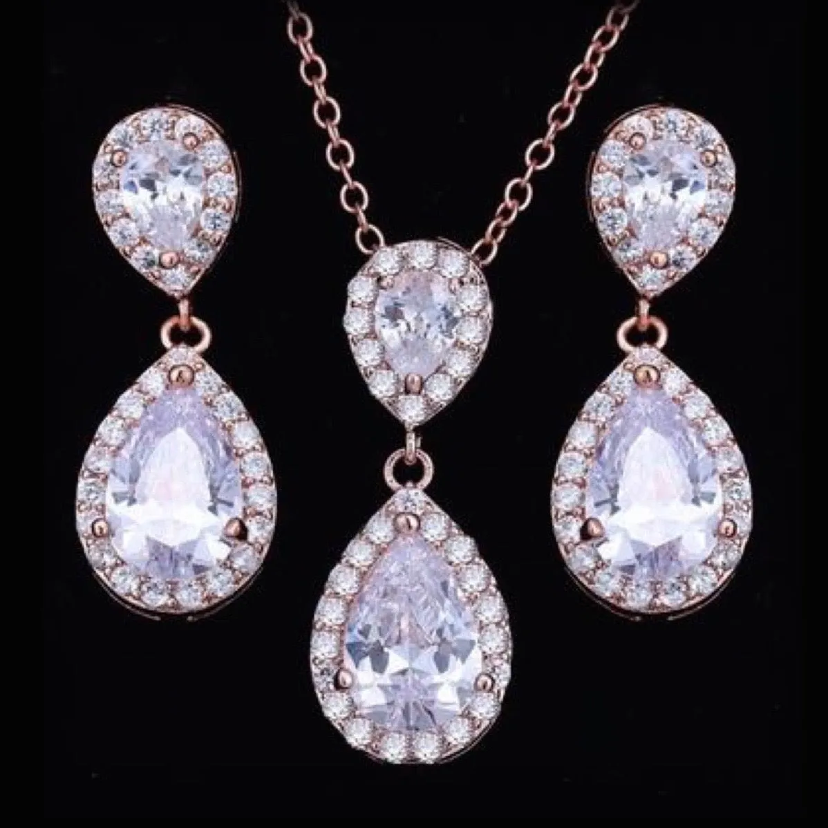 "Renee" - Cubic Zirconia Bridal Jewelry Set - Available in Silver, Rose Gold and Yellow Gold