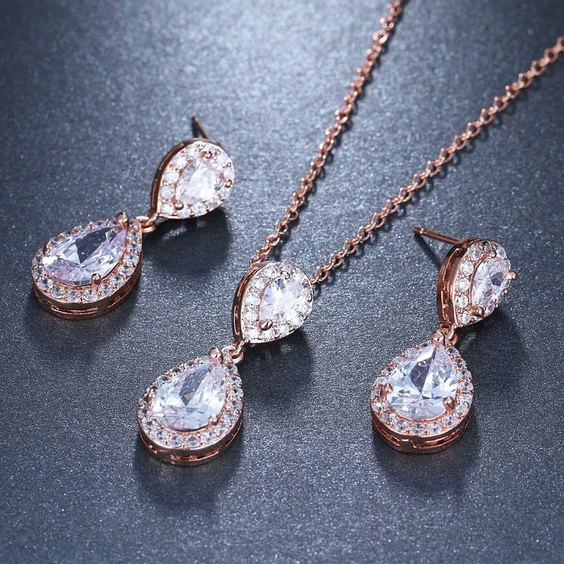 "Renee" - Cubic Zirconia Bridal Jewelry Set - Available in Silver, Rose Gold and Yellow Gold