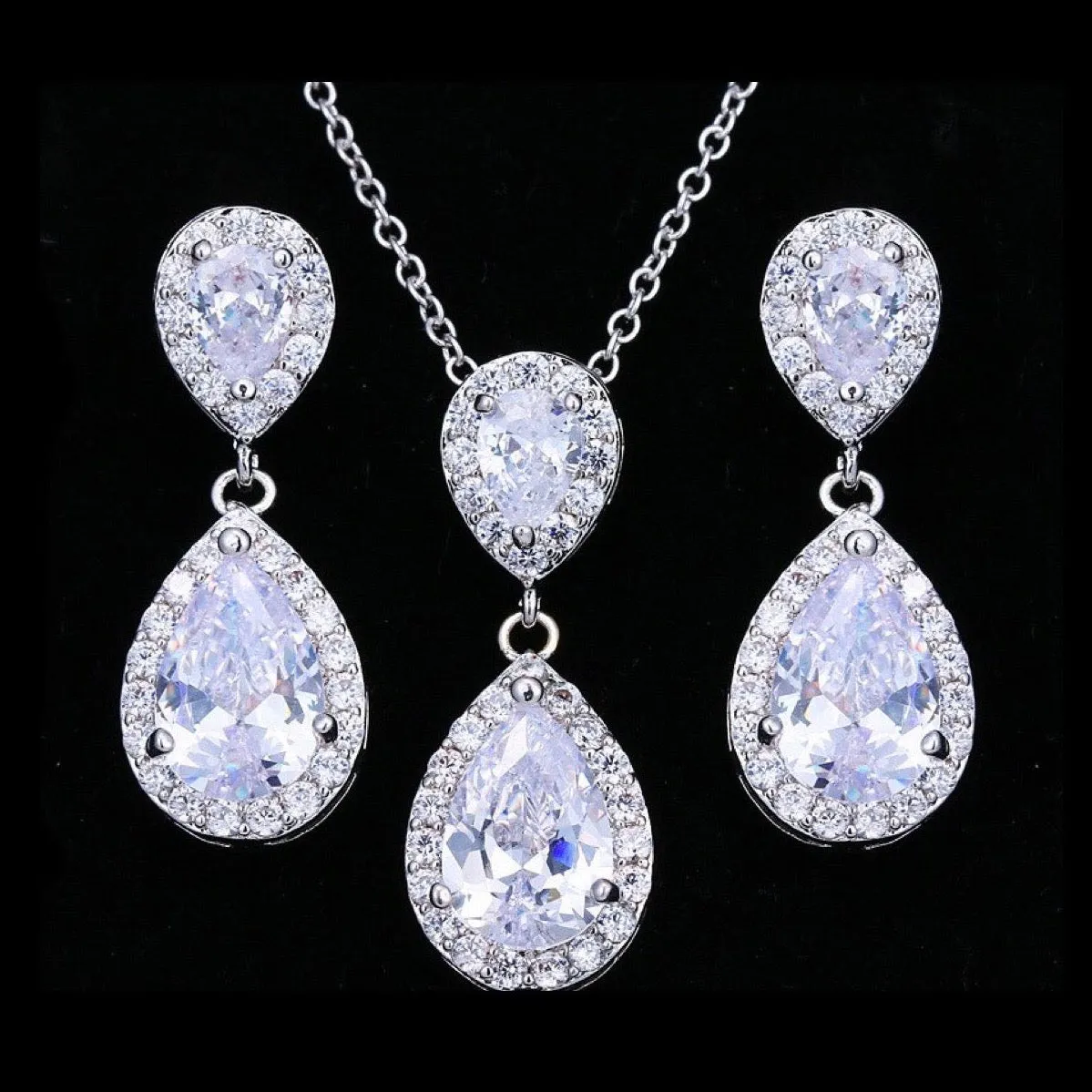 "Renee" - Cubic Zirconia Bridal Jewelry Set - Available in Silver, Rose Gold and Yellow Gold