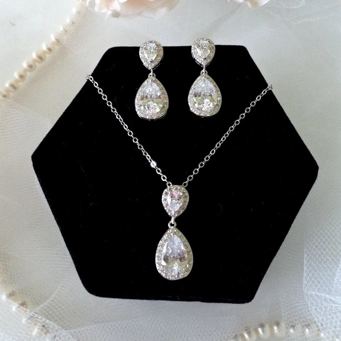 "Renee" - Cubic Zirconia Bridal Jewelry Set - Available in Silver, Rose Gold and Yellow Gold