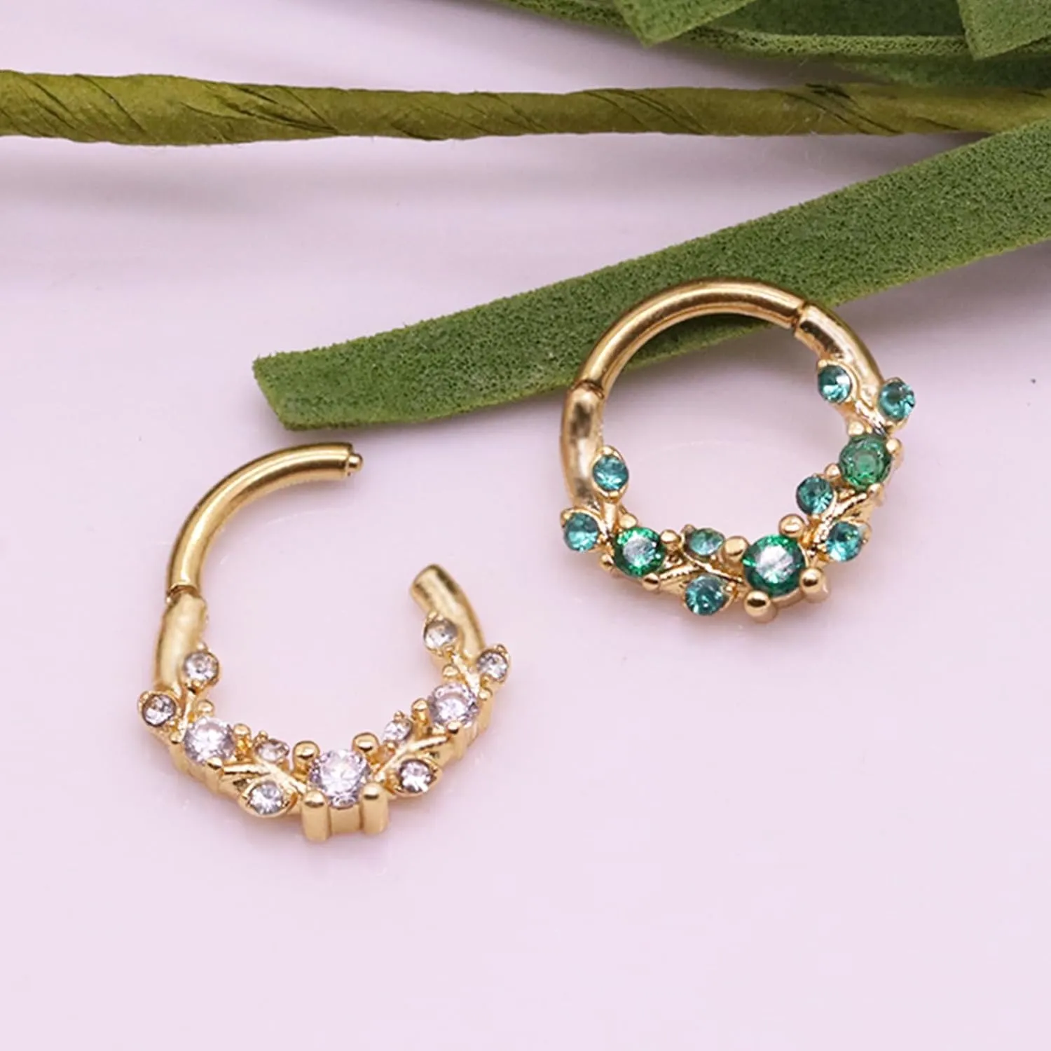 Septum Ring 16G Leaf Septum Nose Ring 316L Stainless Steel Vine Septum Piercing Daith Piercing Jewelry Conch Helix Earring Cartilage Earring for Women Men