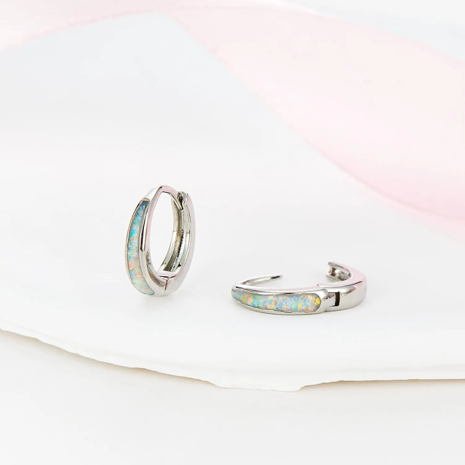 Silver & Gold Earrings for Women Trendy Opal Huggie Earrings Small Gold Hoop Earring 14k Gold Plated Opal Jewelry Birthday Gifts for Women Mom Her