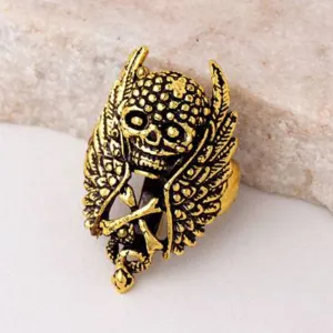 Skull Bones and Wings Shirt Stud Brooch Pin