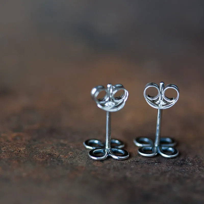 Small Celtic Knot Earrings, Tiny four leaf clover studs