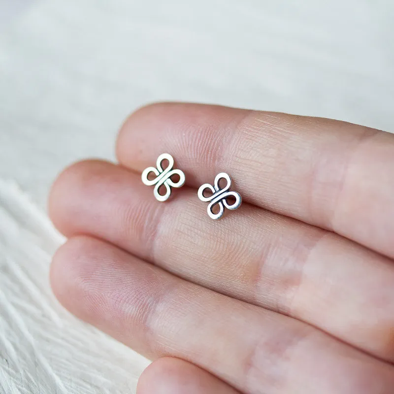 Small Celtic Knot Earrings, Tiny four leaf clover studs