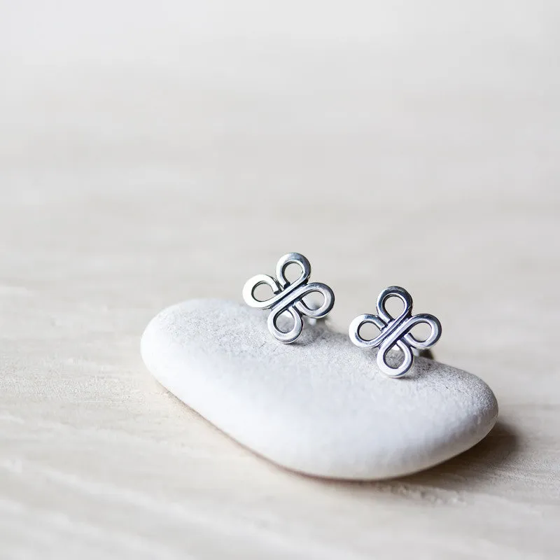 Small Celtic Knot Earrings, Tiny four leaf clover studs