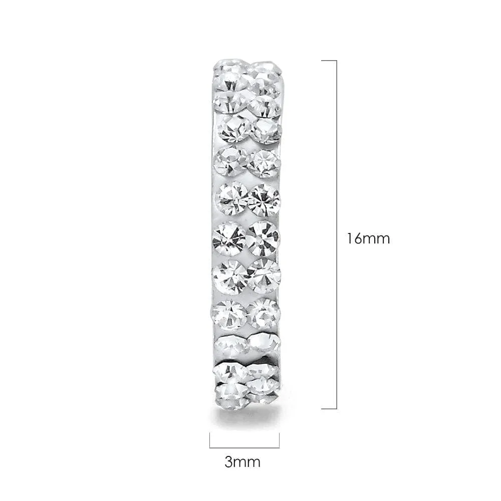 Solid 925 Sterling Silver Crystal C Hoop Earrings