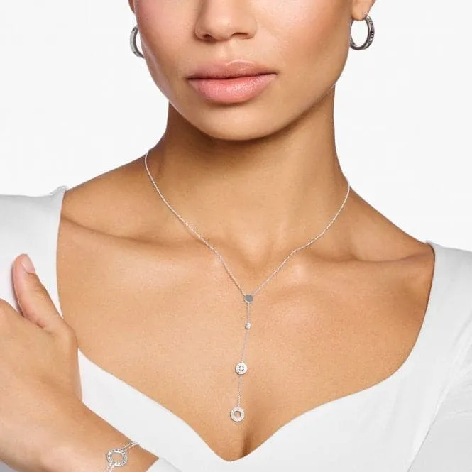 Sterling Silver Circles White Stone Necklace KE1879-051-14