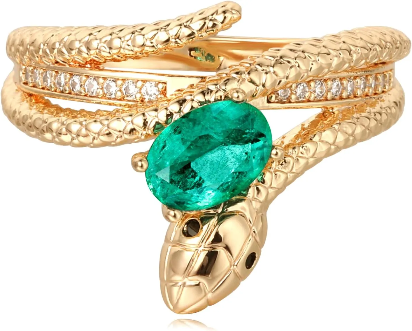 Valloey Rover Emerald Ring-Chunky Gold Rings for Women Non Tarnish 14K Gold Plated Stackable Vintage Snake Green Gemstone Solitaire Rings Statement Wedding Engagement Promise Ring Jewelry Gifts for Women Mom