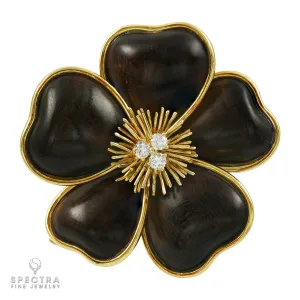 Van Cleef & Arpels Wood Diamond Rose de Noel Flower Brooch