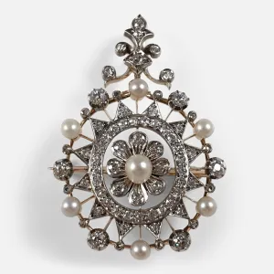 Victorian Diamond and Pearl Metamorphic Pendant Brooch