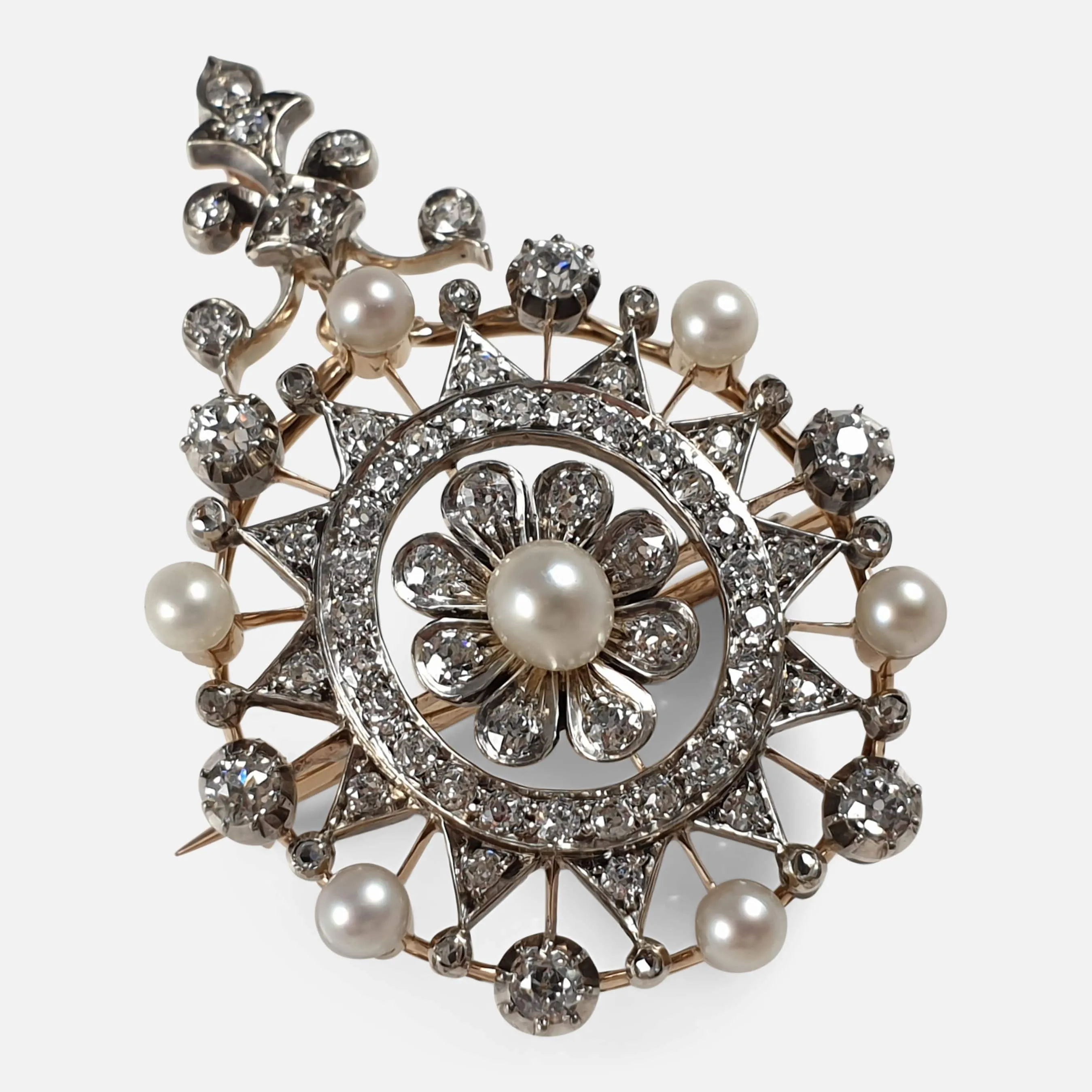 Victorian Diamond and Pearl Metamorphic Pendant Brooch