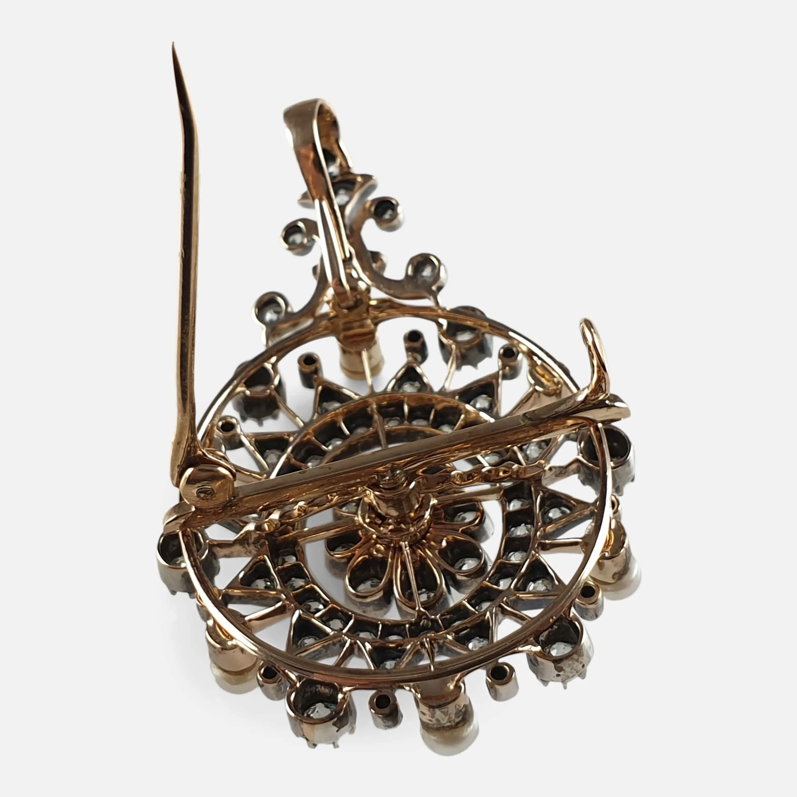 Victorian Diamond and Pearl Metamorphic Pendant Brooch