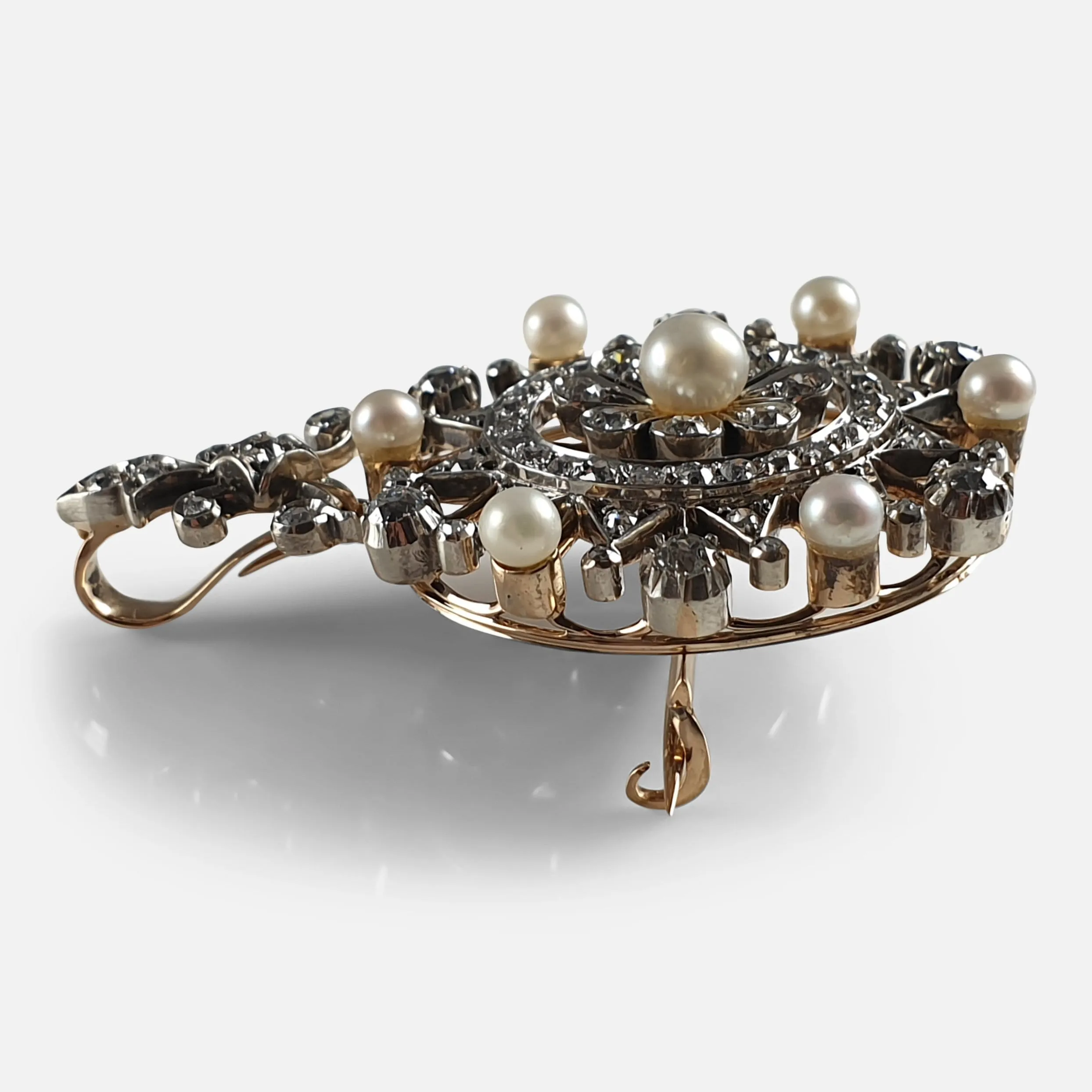 Victorian Diamond and Pearl Metamorphic Pendant Brooch