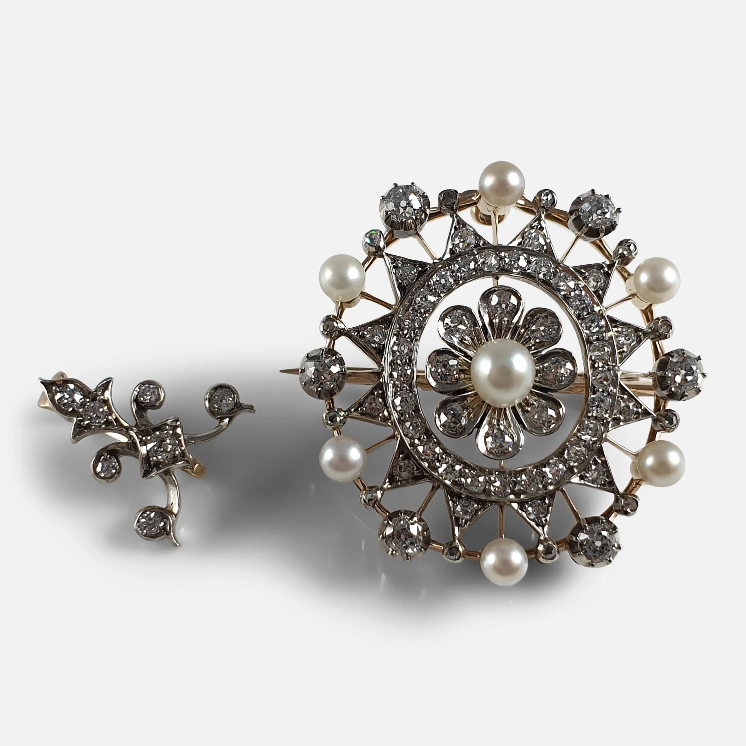 Victorian Diamond and Pearl Metamorphic Pendant Brooch