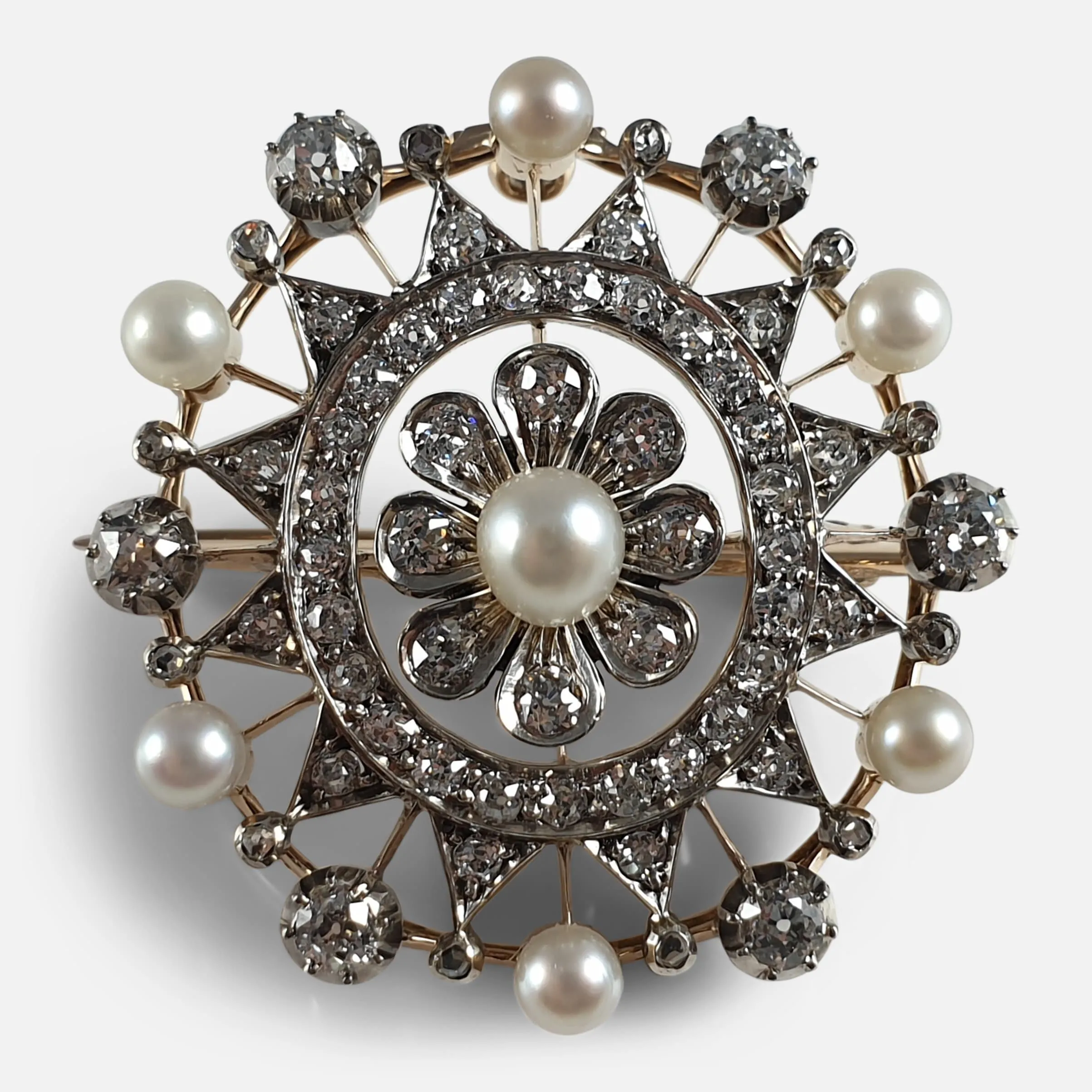 Victorian Diamond and Pearl Metamorphic Pendant Brooch