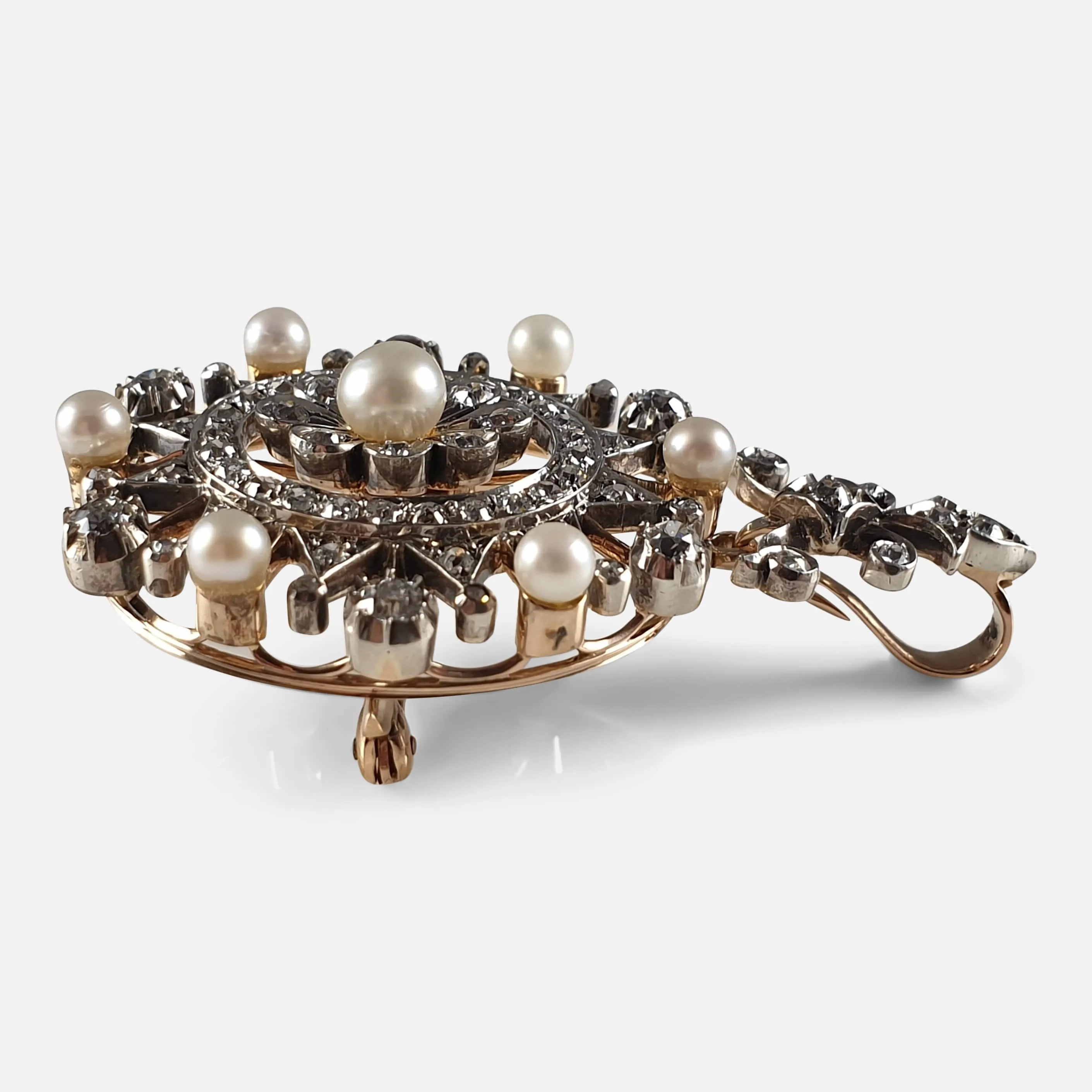 Victorian Diamond and Pearl Metamorphic Pendant Brooch