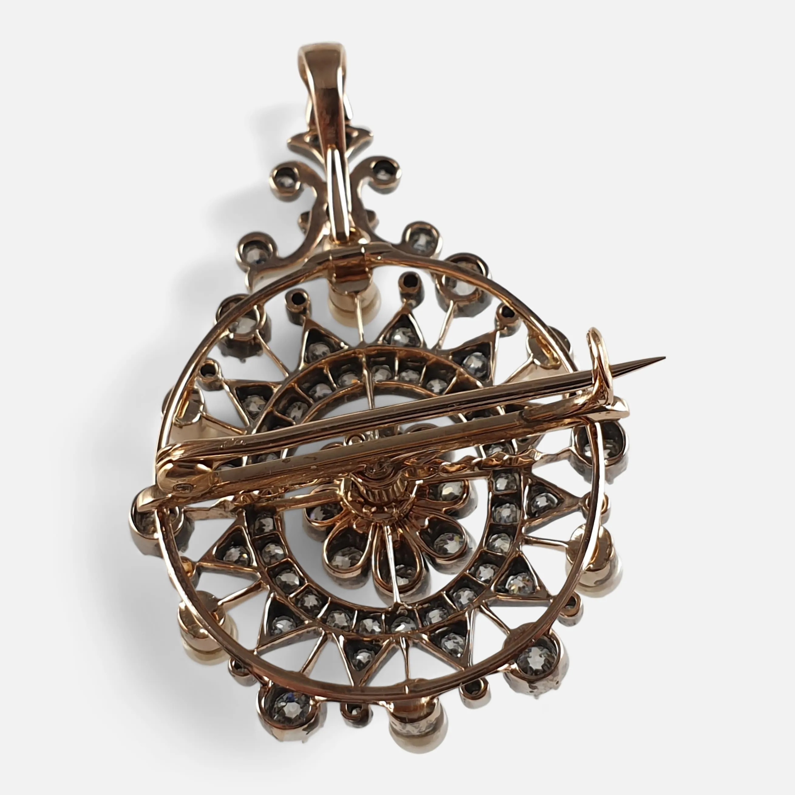 Victorian Diamond and Pearl Metamorphic Pendant Brooch