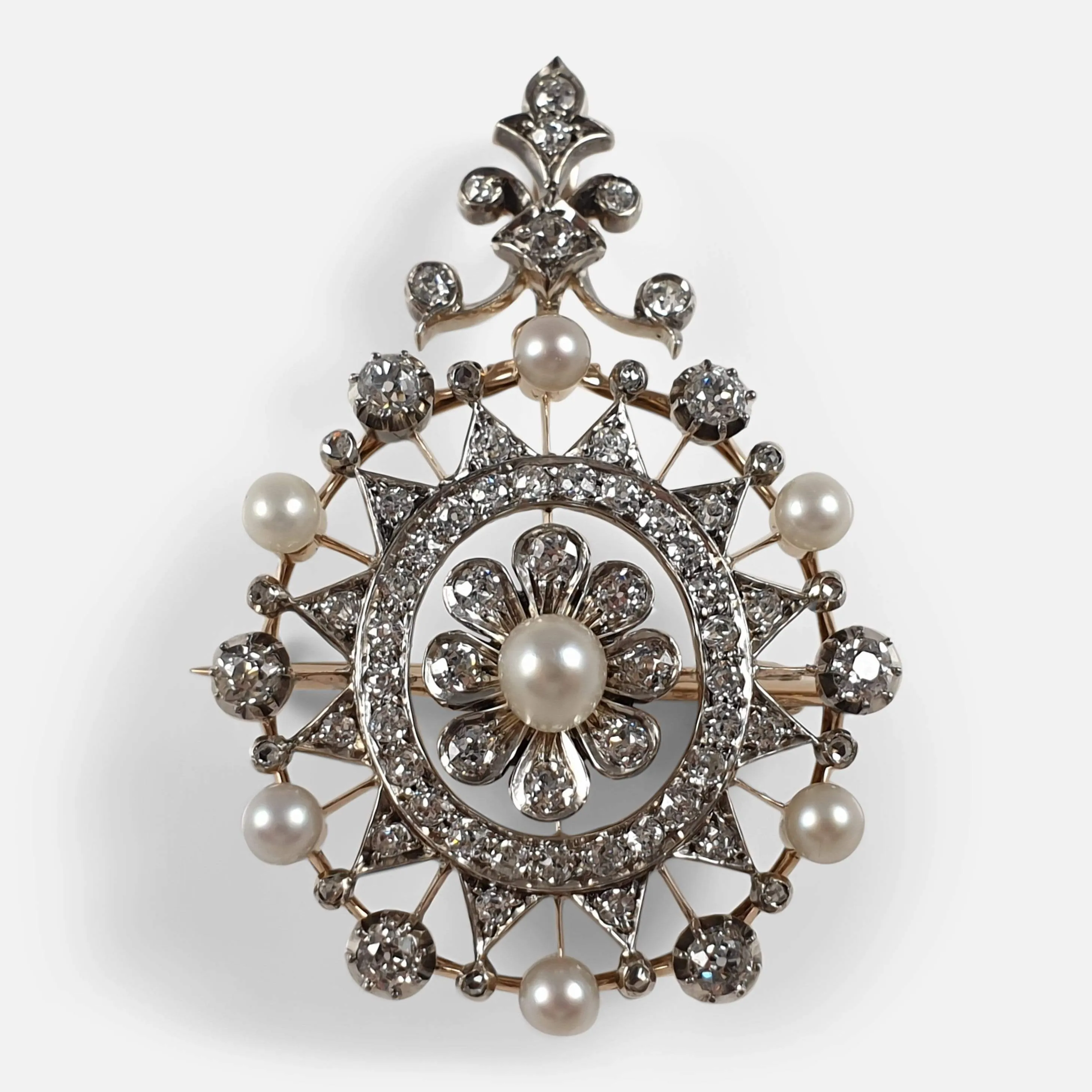Victorian Diamond and Pearl Metamorphic Pendant Brooch