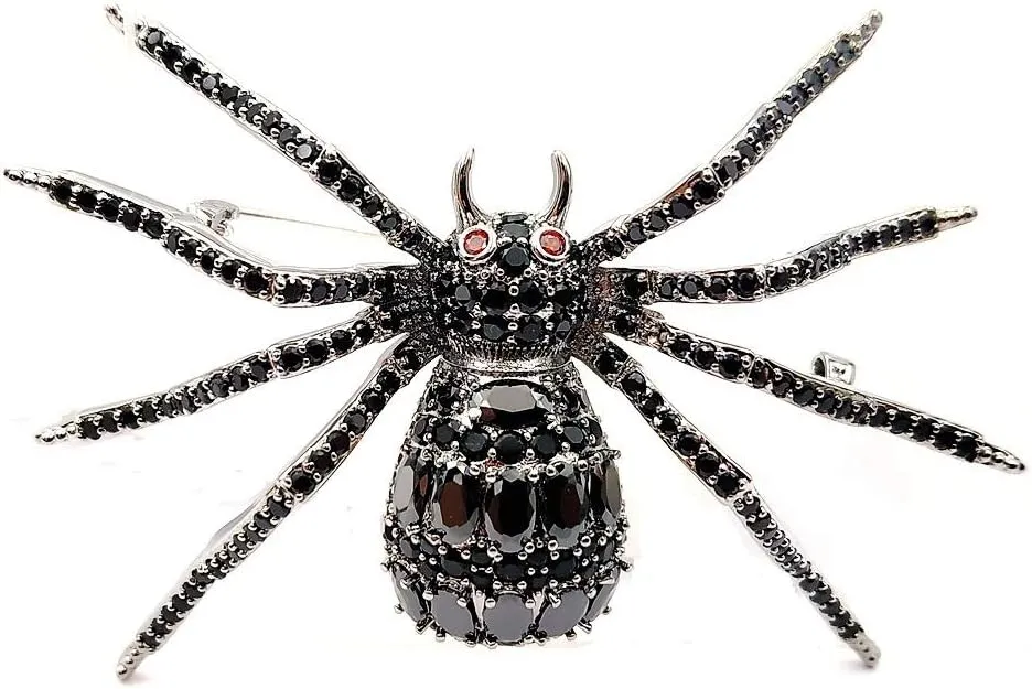 Victorian Style Mother of Pearl Body and Micro Pave Spider Brooches Pins