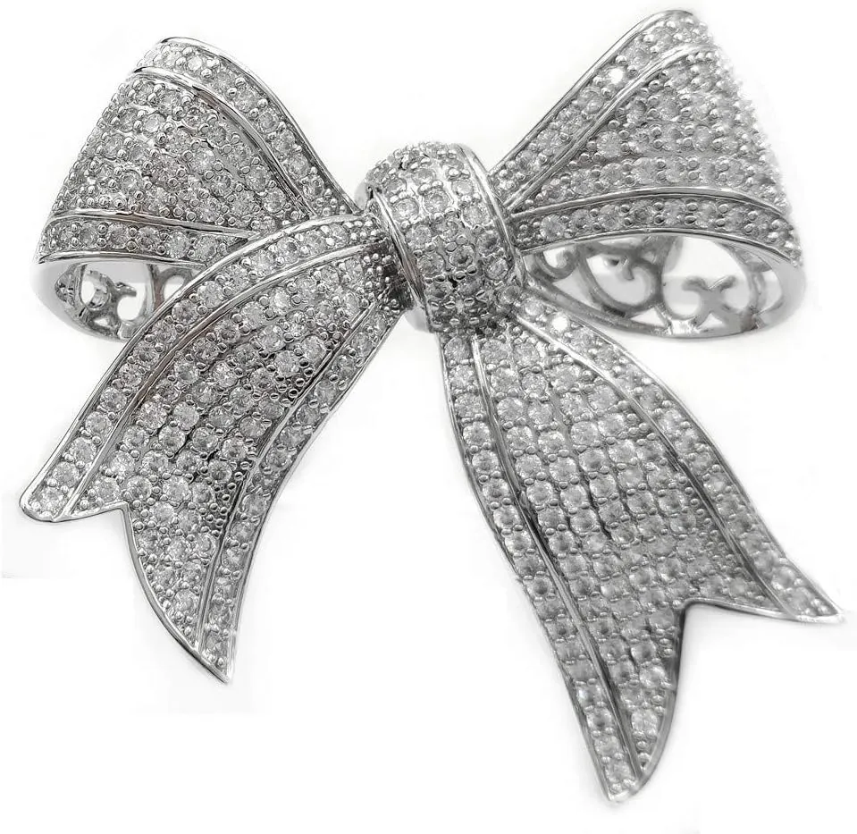 Victorian Vintage Gold Tone Full Micro Pave Ribbon Bow Brooches Pins Women Accessory